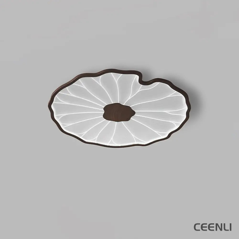 Lotus Leaf Acrylic Ceiling Lamp ∅ 15.7″ x H 1.6″ / Dia 40cm x H 4cm / Hydrographic Walnut Wood Grain Finish / Warm