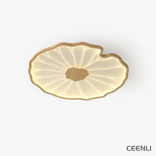 Lotus Leaf Acrylic Ceiling Lamp ∅ 20.5″ x H 1.6″ / Dia 52cm x H 4cm / Hydrographic Nature Wood Grain Finish / Warm