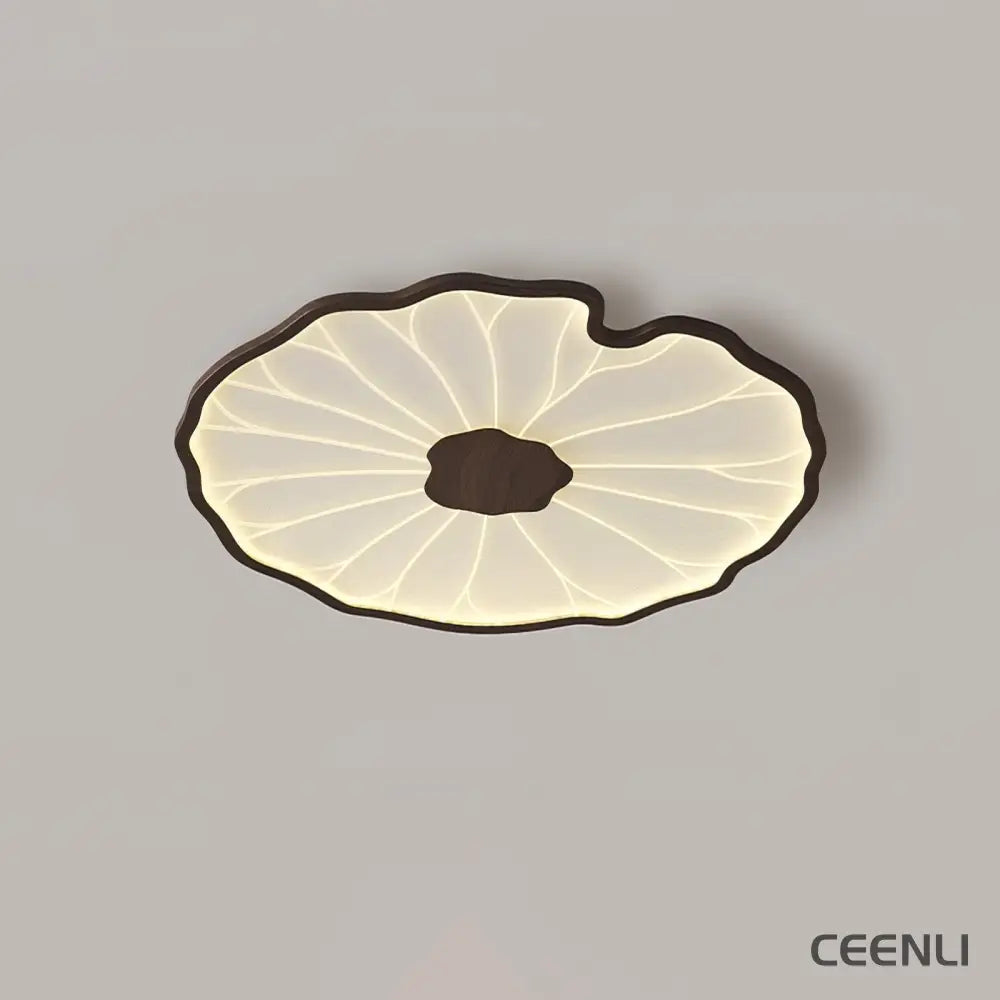 Lotus Leaf Acrylic Ceiling Lamp ∅ 20.5″ x H 1.6″ / Dia 52cm x H 4cm / Hydrographic Walnut Wood Grain Finish / Warm