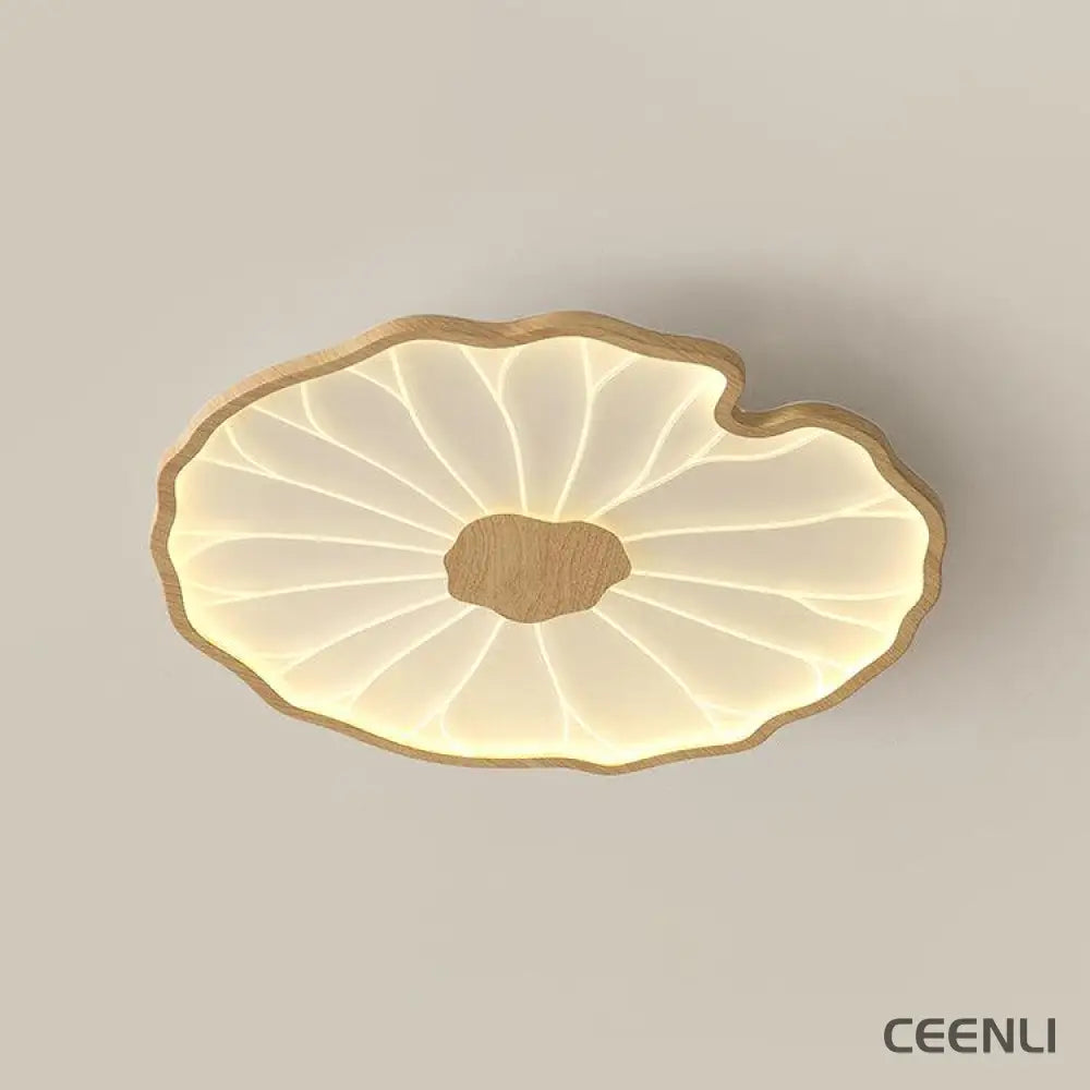 Lotus Leaf Acrylic Ceiling Lamp ∅ 28.3″ x H 1.6″ / Dia 72cm x H 4cm / Hydrographic Nature Wood Grain Finish / Warm