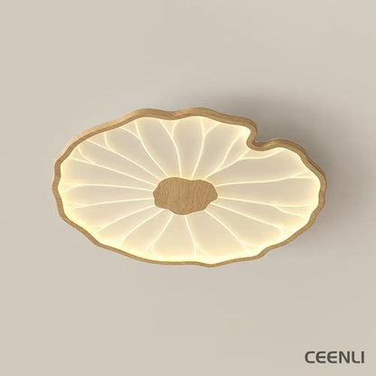 Lotus Leaf Acrylic Ceiling Lamp ∅ 28.3″ x H 1.6″ / Dia 72cm x H 4cm / Hydrographic Nature Wood Grain Finish / Warm