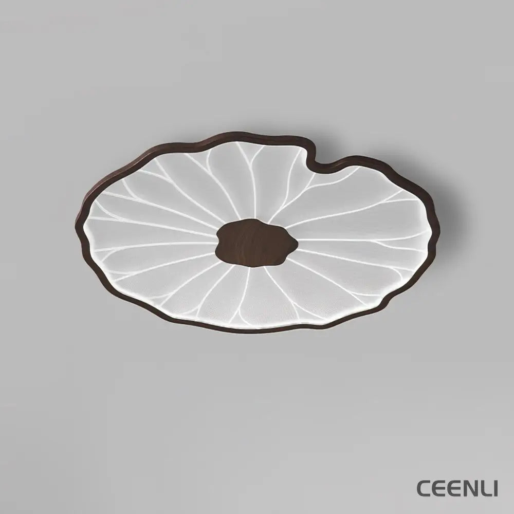 Lotus Leaf Acrylic Ceiling Lamp ∅ 28.3″ x H 1.6″ / Dia 72cm x H 4cm / Hydrographic Walnut Wood Grain Finish / Warm