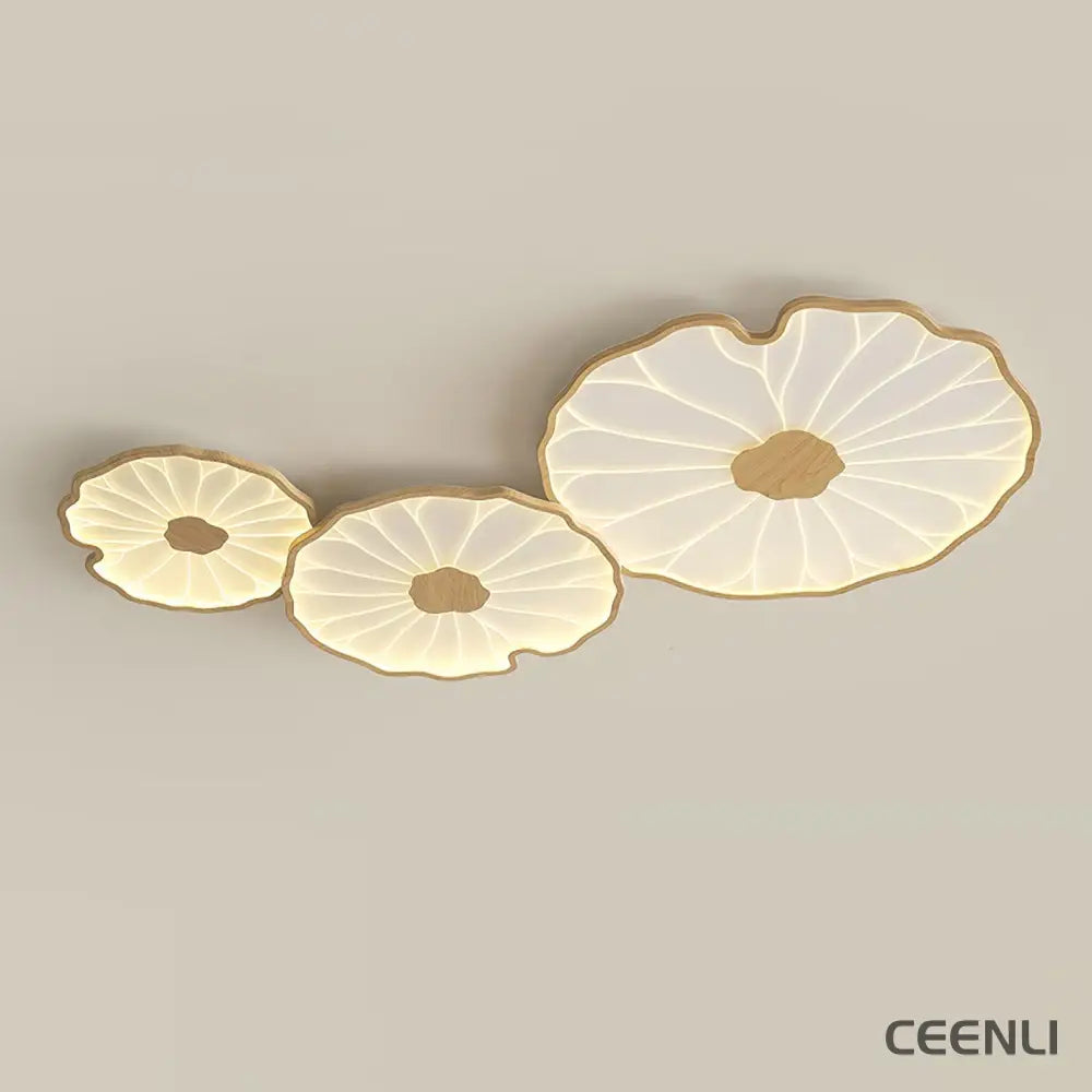 Lotus Leaf Acrylic Ceiling Lamp L 39.4″ x W 23.6″ x H 2.4″ / L 100cm x W 60cm x H 6cm / Hydrographic Nature Wood Grain