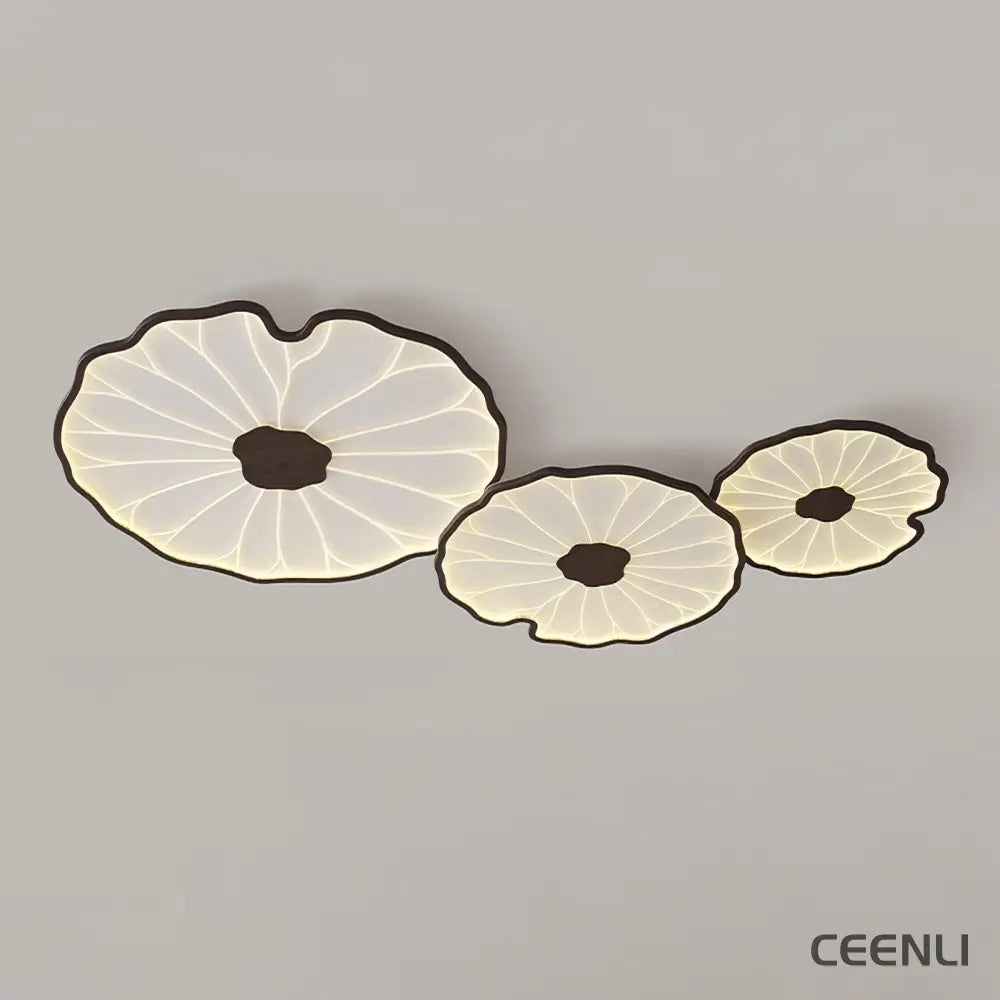 Lotus Leaf Acrylic Ceiling Lamp L 39.4″ x W 23.6″ x H 2.4″ / L 100cm x W 60cm x H 6cm / Hydrographic Walnut Wood Grain