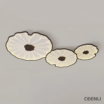 Lotus Leaf Acrylic Ceiling Lamp L 39.4″ x W 23.6″ x H 2.4″ / L 100cm x W 60cm x H 6cm / Hydrographic Walnut Wood Grain