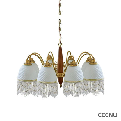Mesh Tassel Glass Chandelier 8 heads ∅ 31.5″ x H 16.5″ / Dia 80cm x H 42cm / Brass + White Chandelier