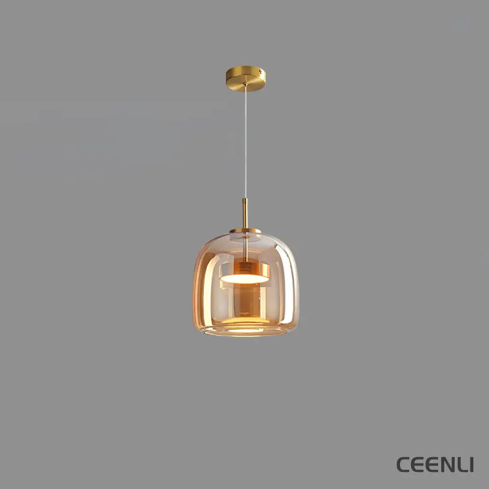Metro Sphere Glass Pendant Lamp ∅ 10.2″ x H 9.8’’ / Dia 26cm x H 25cm / Gold & Amber / Warm Light Pendant light