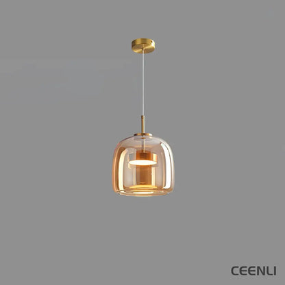 Metro Sphere Glass Pendant Lamp ∅ 10.2″ x H 9.8’’ / Dia 26cm x H 25cm / Gold & Amber / Warm Light Pendant light
