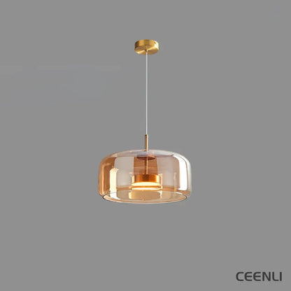 Metro Sphere Glass Pendant Lamp ∅ 15.1″ x H 9.8’’ / Dia 38cm x H 25cm / Gold & Amber / Warm Light Pendant light