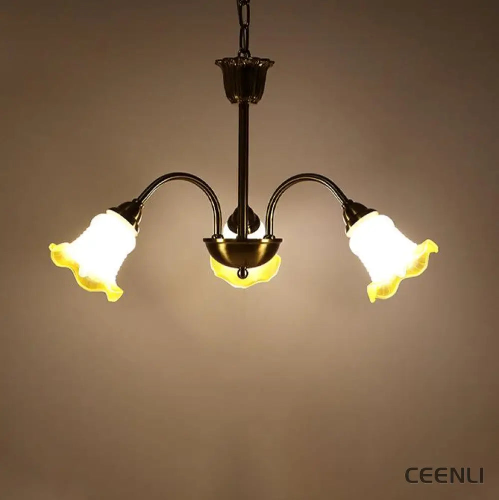 Morning Glory Chandelier 3 heads ∅ 24.4″ x H 29.5″ / Dia 62cm x H 75cm / Yellow Chandelier