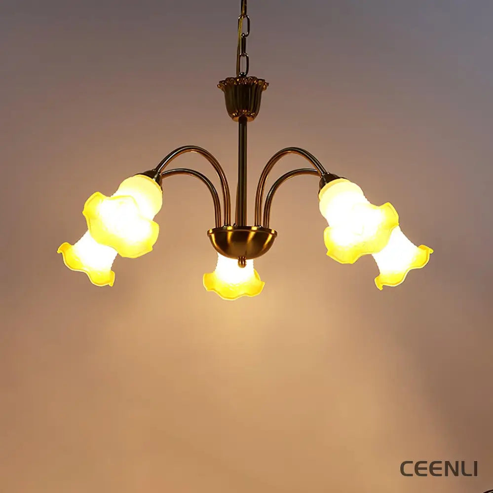 Morning Glory Chandelier 5 heads ∅ 28.3″ x H 29.5″ / Dia 72cm x H 75cm / Yellow Chandelier
