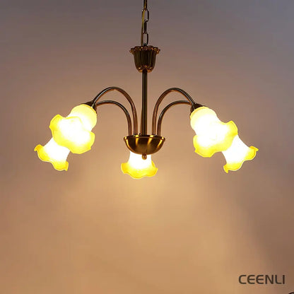 Morning Glory Chandelier 5 heads ∅ 28.3″ x H 29.5″ / Dia 72cm x H 75cm / Yellow Chandelier