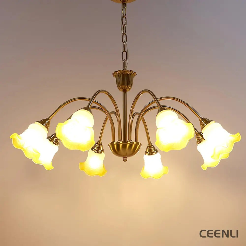 Morning Glory Chandelier 8 heads ∅ 33.5″ x H 29.5″ / Dia 85cm x H 75cm / Yellow Chandelier