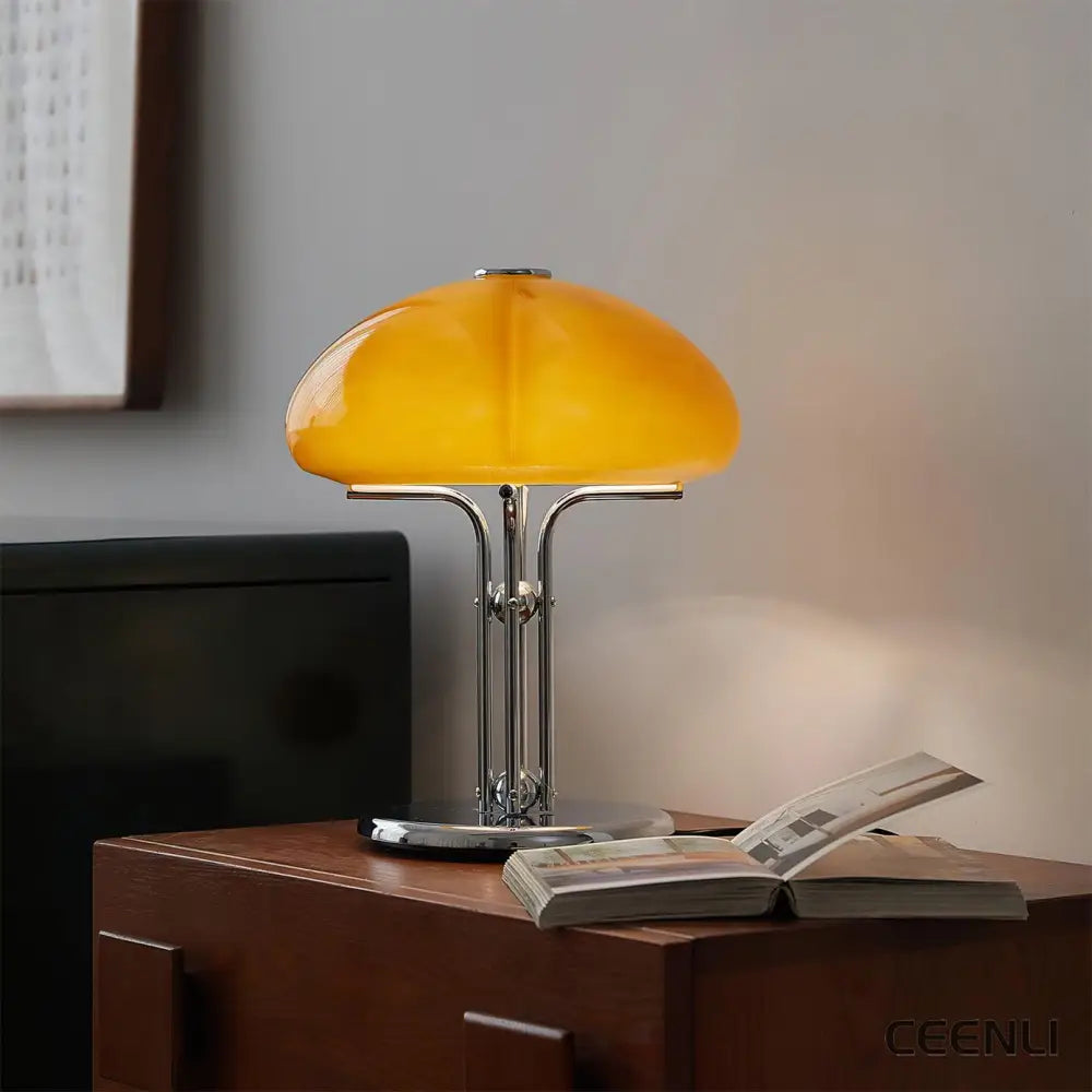 Mushroom Bauhaus Table Lamp Model C ∅ 11.8″ x H 14.2″ / Dia 30 cm x H 36cm / Chrome & Yellow / US Plug Table lamp