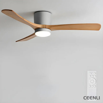 Nordic Wooden 42’’/48’’ Ceiling Fan Light ∅ 42″ x H 11″ / Grey & Nature Wood / Three-Color Changing Light Ceiling fan