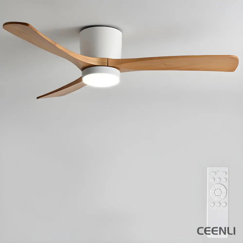 Nordic Wooden 42’’/48’’ Ceiling Fan Light ∅ 42″ x H 11″ / White & Nature Wood / Three-Color Changing Light Ceiling fan