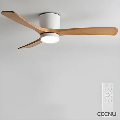 Nordic Wooden 42’’/48’’ Ceiling Fan Light ∅ 42″ x H 11″ / White & Nature Wood / Three-Color Changing Light Ceiling fan