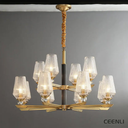 Orrefors Brass Chandelier 12 heads Φ 32.7″ x H 23.6″ / Dia 83cm x H 60cm / Brass Chandelier