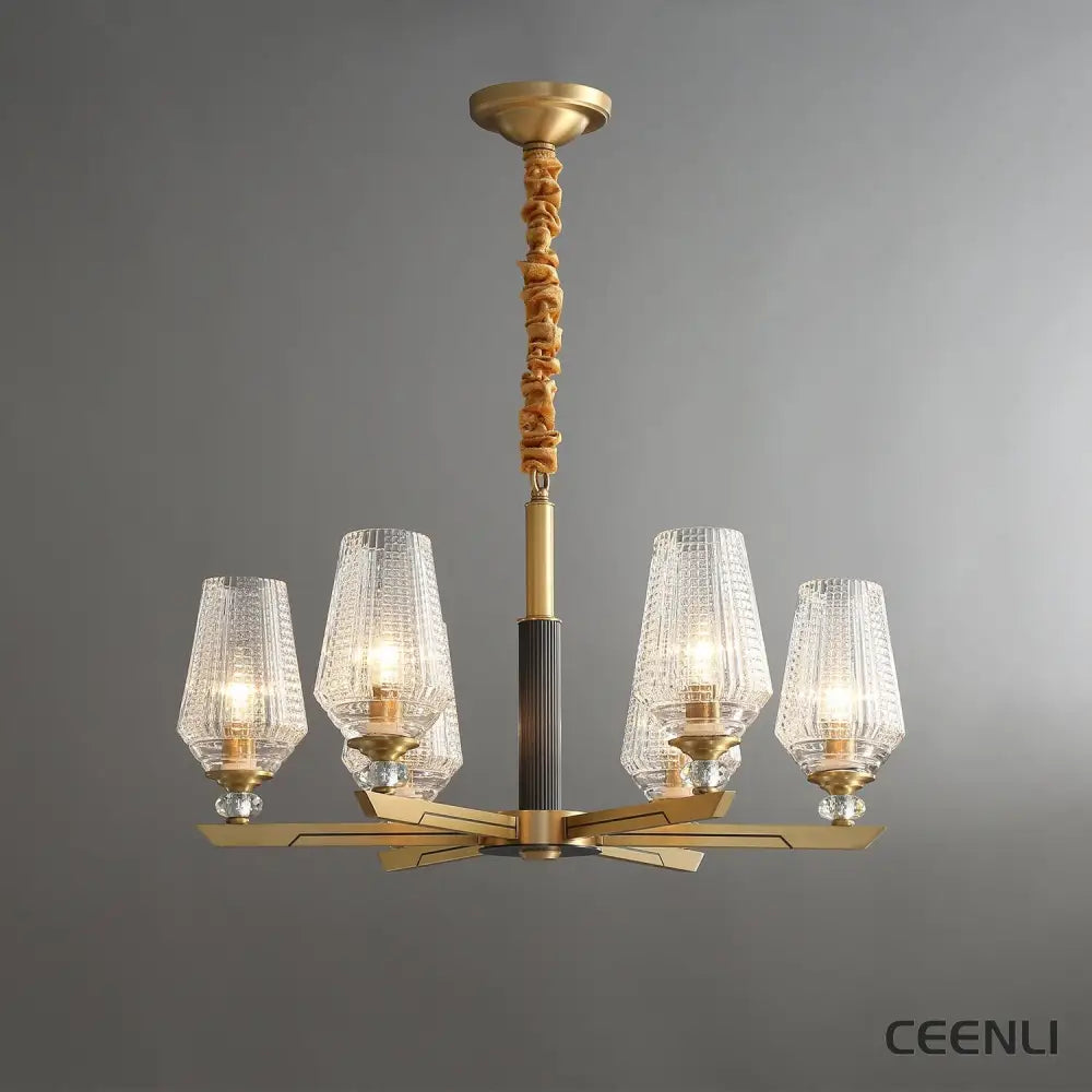 Orrefors Brass Chandelier 6 heads Φ 25.2″ x H 15″ / Dia 64cm x H 38cm / Brass Chandelier