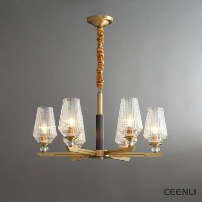 Orrefors Brass Chandelier 6 heads Φ 25.2″ x H 15″ / Dia 64cm x H 38cm / Brass Chandelier