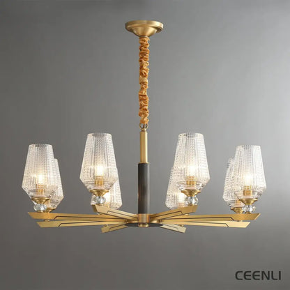 Orrefors Brass Chandelier 8 heads Φ 32.7″ x H 15″ / Dia 83cm x H 38cm / Brass Chandelier