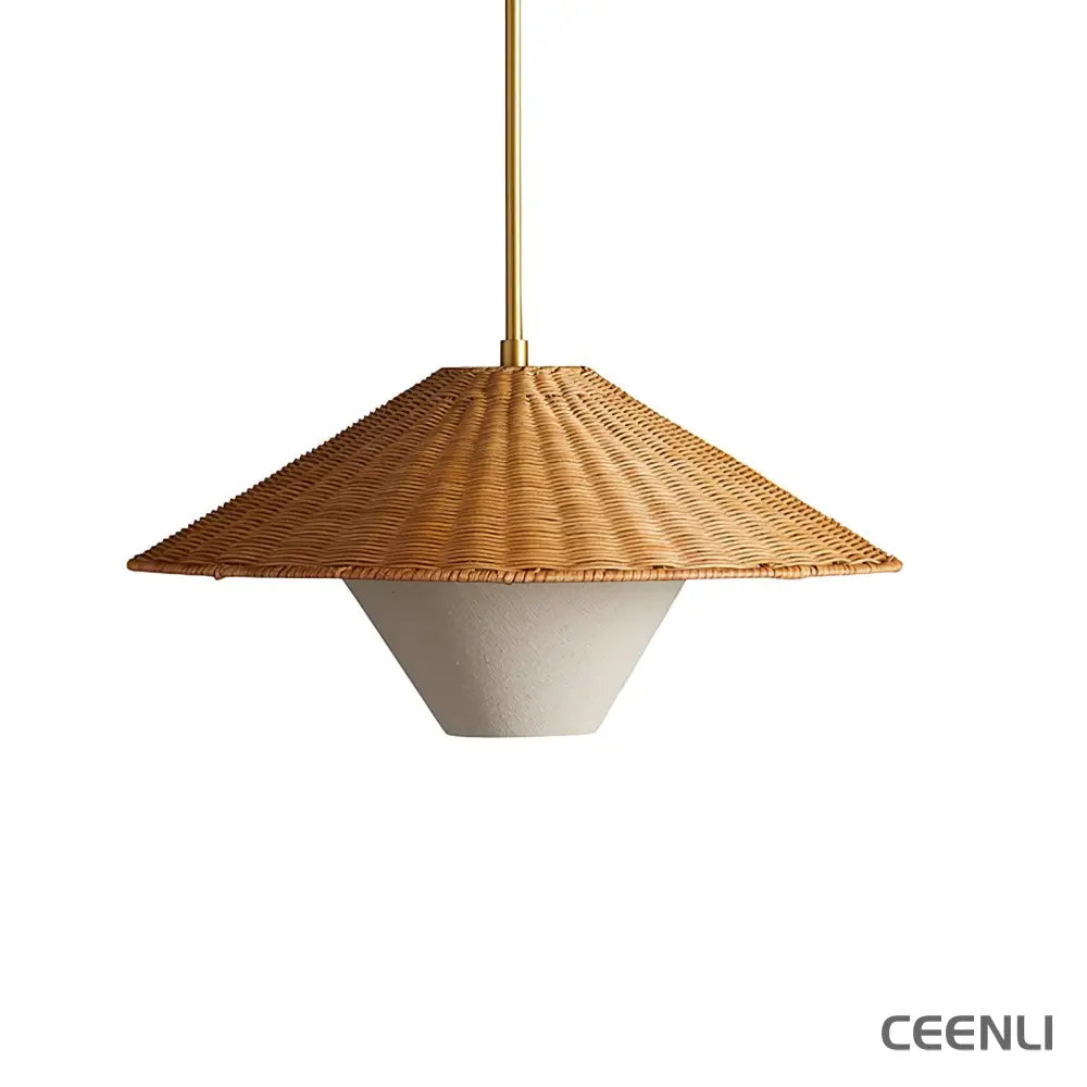 Rattan Hat Pendant Light ∅ 19.7″ x H 9.8″ / Dia 50cm x H 25cm / Natural rattan & Gold Pendant light