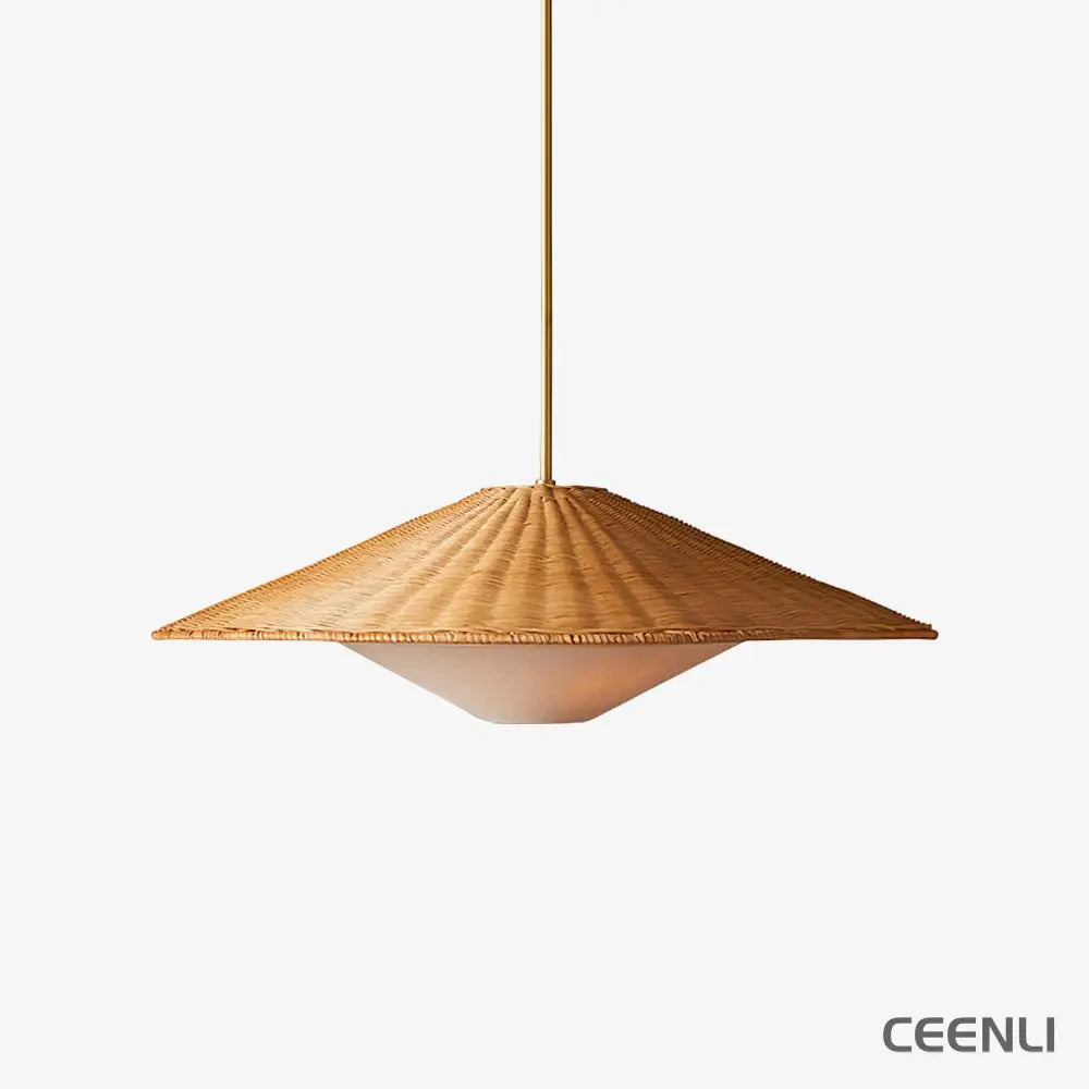 Rattan Hat Pendant Light ∅ 27.6″ x H 7.9″ / Dia 70cm x H 20cm / Natural rattan & Gold Pendant light