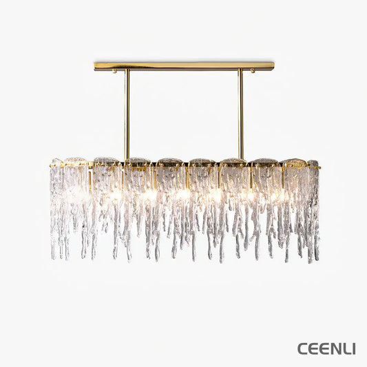 Rectangular Icicle Glass Chandelier L 34.2″ x W 13.4 x H 26.4″ / L 87cm x W 34cm x H 67cm / Brass + Clear Chandelier
