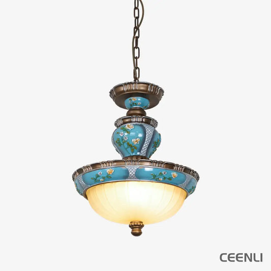 Retro Floral Resin Pendant Light ∅ 15″ x H 18.3″ / Dia 38cm x H 46.5cm / Blue Pendant light