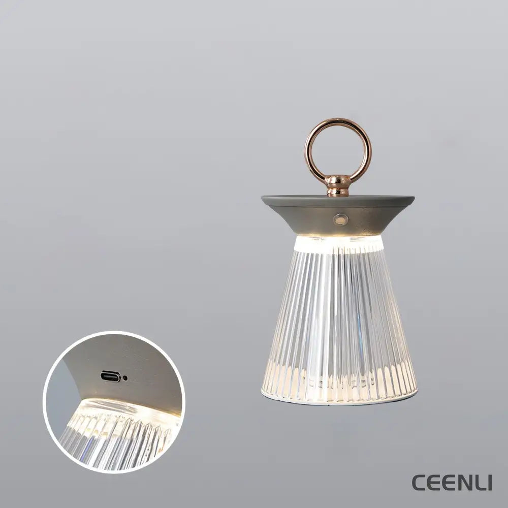 Ribbed Acrylic Built-in Battery Table Lamp ∅ 4.5″ x H 8.5″ / Dia 11.5cm x H 21.5cm / Opaque + Dark gray / Touch Switch