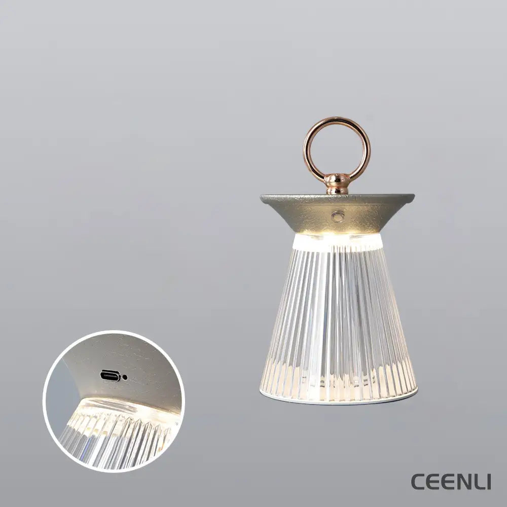 Ribbed Acrylic Built-in Battery Table Lamp ∅ 4.5″ x H 8.5″ / Dia 11.5cm x H 21.5cm / Opaque + Light gray / Touch Switch