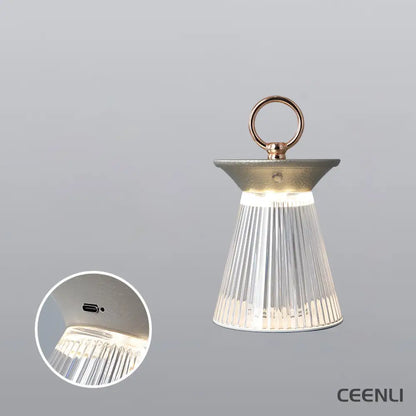 Ribbed Acrylic Built-in Battery Table Lamp ∅ 4.5″ x H 8.5″ / Dia 11.5cm x H 21.5cm / Opaque + Light gray / Touch Switch