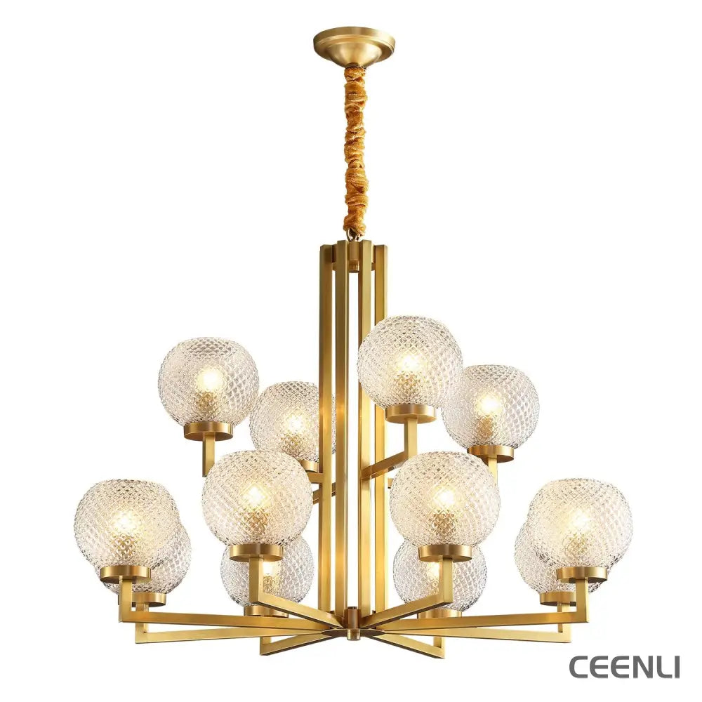 Ribbed Glass Brass Chandelier 12 heads Φ 34.3″ x H 26″ / Dia 87cm x H 66cm / Brass + Opaque glass Chandelier