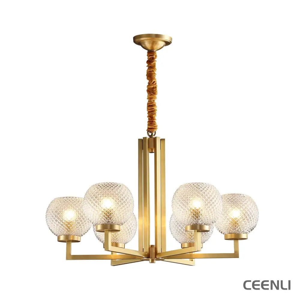 Ribbed Glass Brass Chandelier 6 heads Φ 27.6″ x H 18.1″ / Dia 70cm x H 46cm / Brass + Opaque glass Chandelier