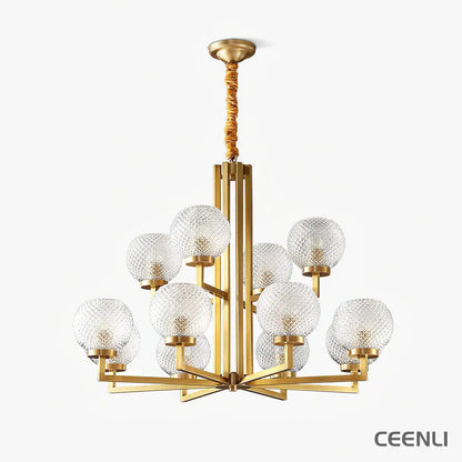 Ribbed Glass Brass Chandelier Chandelier