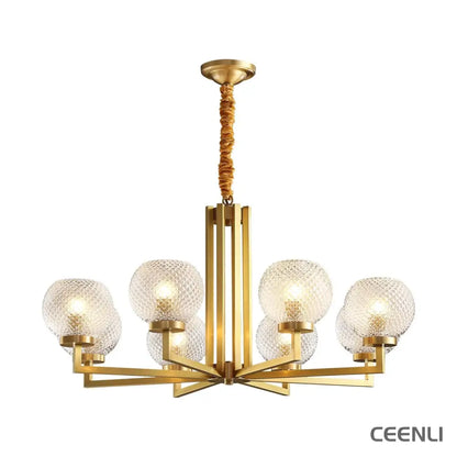 Ribbed Glass Brass Chandelier 8 heads Φ 34.3″ x H 18.1″ / Dia 87cm x H 46cm / Brass + Opaque glass Chandelier
