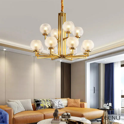 Ribbed Glass Brass Chandelier Chandelier