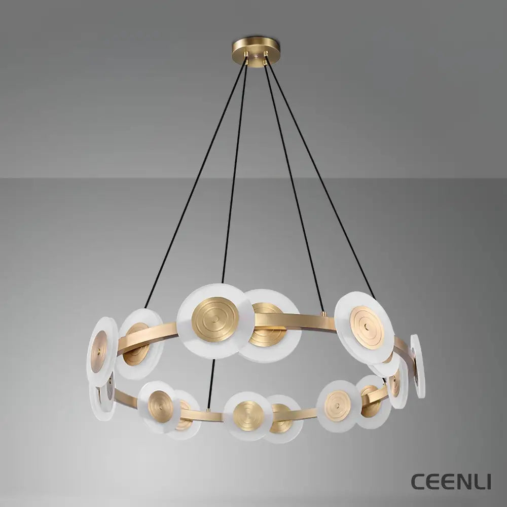 Samiya Nordic Chandelier 16heads ∅ 36.2″ x H 6.7″ / Dia 92cm x H 17cm / Brass + White / Warm Light Chandelier