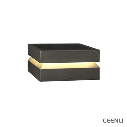 Solaris Square Post Light L 15.7″ x W 15.7″ x H 5.9″ / L 40cm x W 40cm x H 15cm / Model B: Solar-Powered Version / Warm