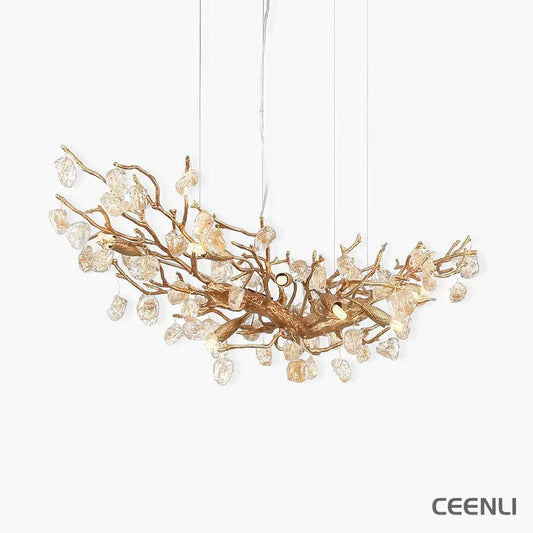 Stone Crystal Brass Chandelier ∅ 49.2″ x H 19.7″ / Dia 125cm x H 50cm / Brass & Amber Chandelier