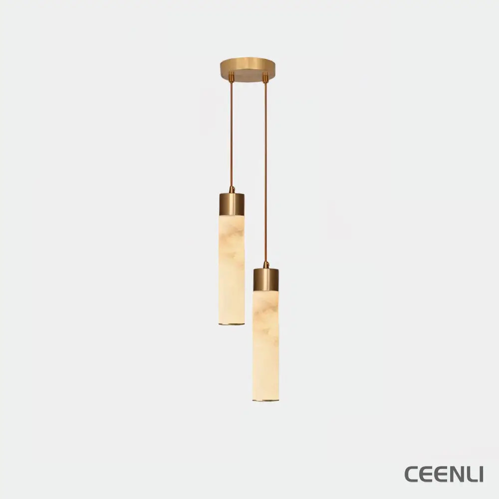 Tala Brass Pendant Lamp 2 Heads ∅ 5.9″ x H 59″ / Dia 15cm x H 150cm / Brass & White Alabaster / Warm White Pendant light