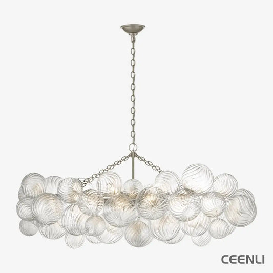 Talia Medium Linear Chandelier Burnished Silver Leaf and Clear Swirled Glass chandelier