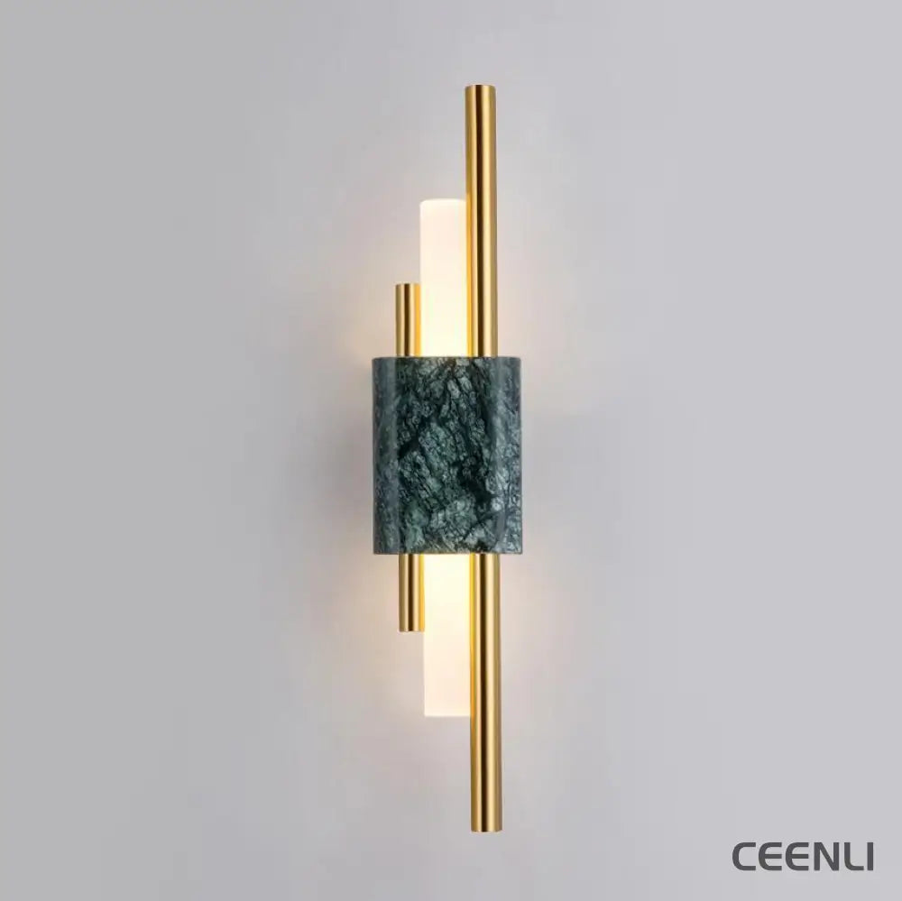 Tanto Wall Light ∅ 3.9″ x H 19.7″ / Dia 10cm x H 50cm (Power: ~3W) / Green Marble & Gold / Warm Light Wall lamp
