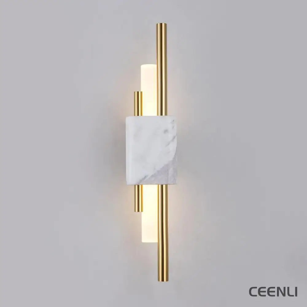 Tanto Wall Light ∅ 3.9″ x H 19.7″ / Dia 10cm x H 50cm (Power: ~3W) / White Marble & Gold / Warm Light Wall lamp