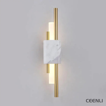 Tanto Wall Light ∅ 3.9″ x H 19.7″ / Dia 10cm x H 50cm (Power: ~3W) / White Marble & Gold / Warm Light Wall lamp