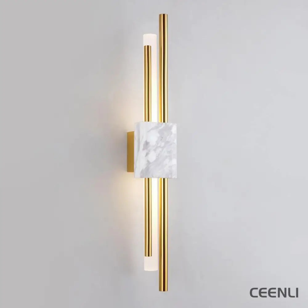 Tanto Wall Light ∅ 3.9″ x H 23.6″ / Dia 10cm x H 60cm (Power: ~3W) / White Marble & Gold / Warm Light Wall lamp