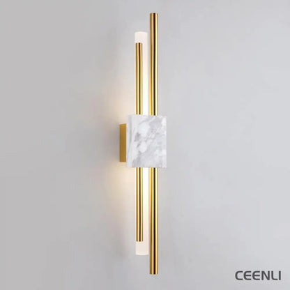 Tanto Wall Light ∅ 3.9″ x H 23.6″ / Dia 10cm x H 60cm (Power: ~3W) / White Marble & Gold / Warm Light Wall lamp