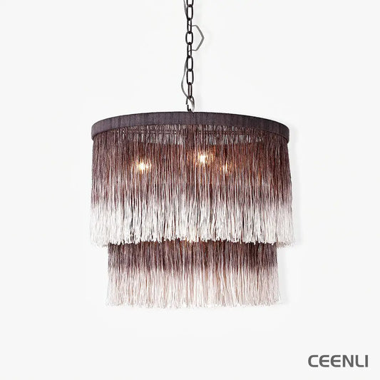 Tassel Chandelier ∅ 17.7″ x H 15.7″ / Dia 45cm x H 40cm / Brown and white gradient Chandelier
