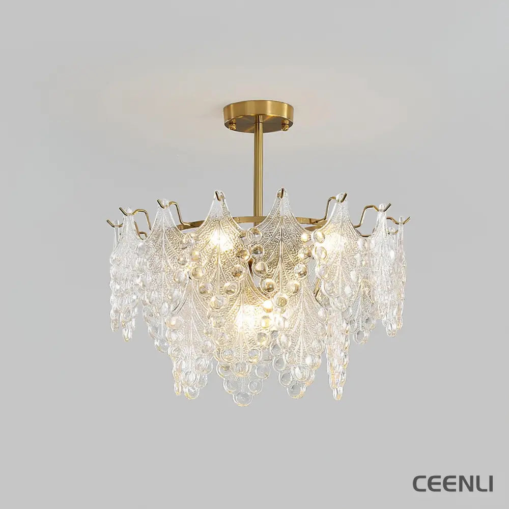 Tiered Carved Glass Chandelier 2 Tiers Φ 15.7″ x H 9.8″ / Dia 40cm x H 25cm / Gold Chandelier