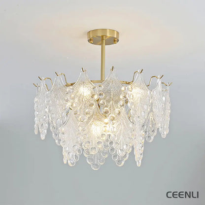 Tiered Carved Glass Chandelier 2 Tiers Φ 19.7″ x H 10.6″ / Dia 50cm x H 27cm / Gold Chandelier